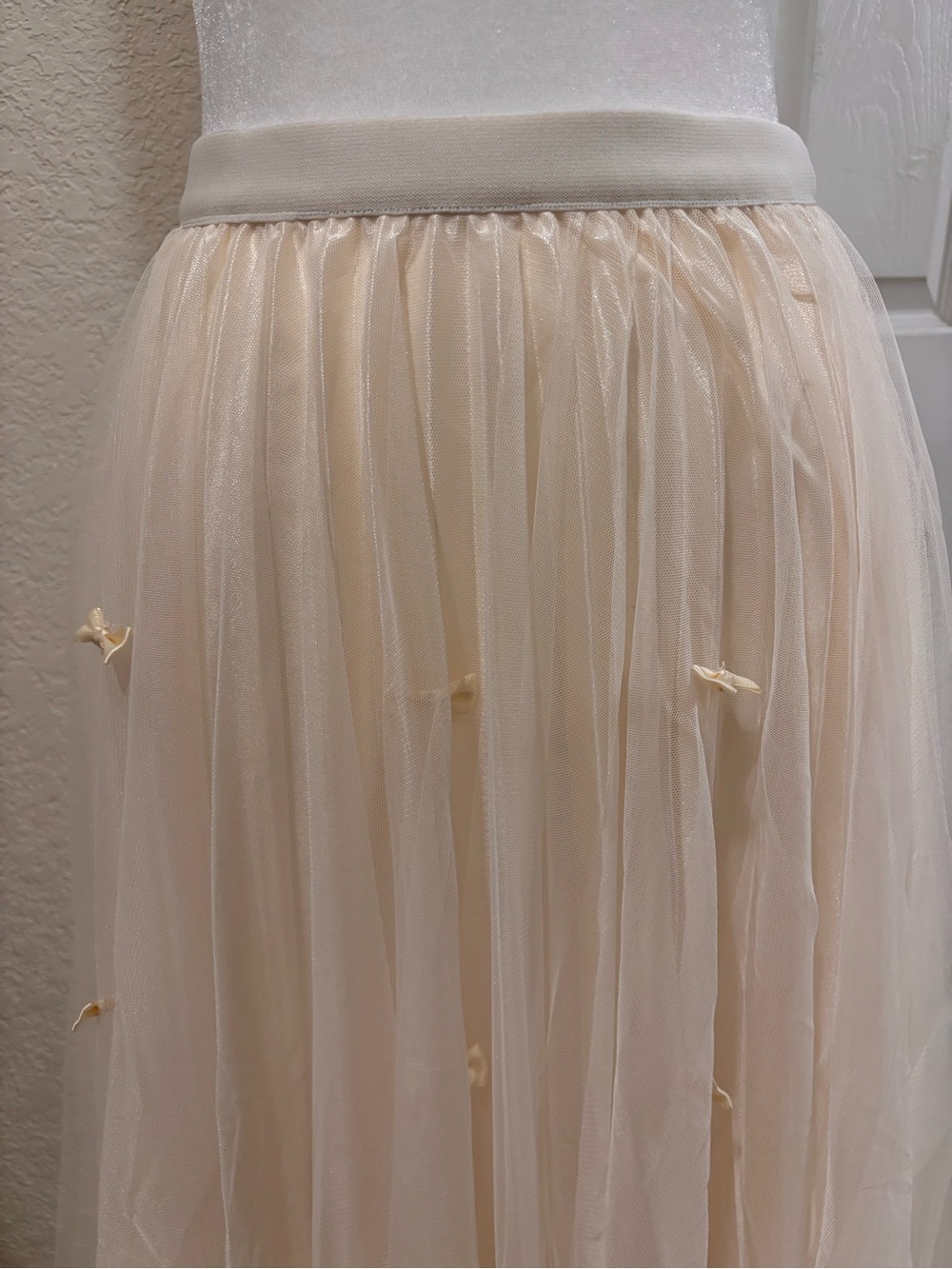 Women's Cream Tulle Midi Skirt with Soft Elastic Waistband